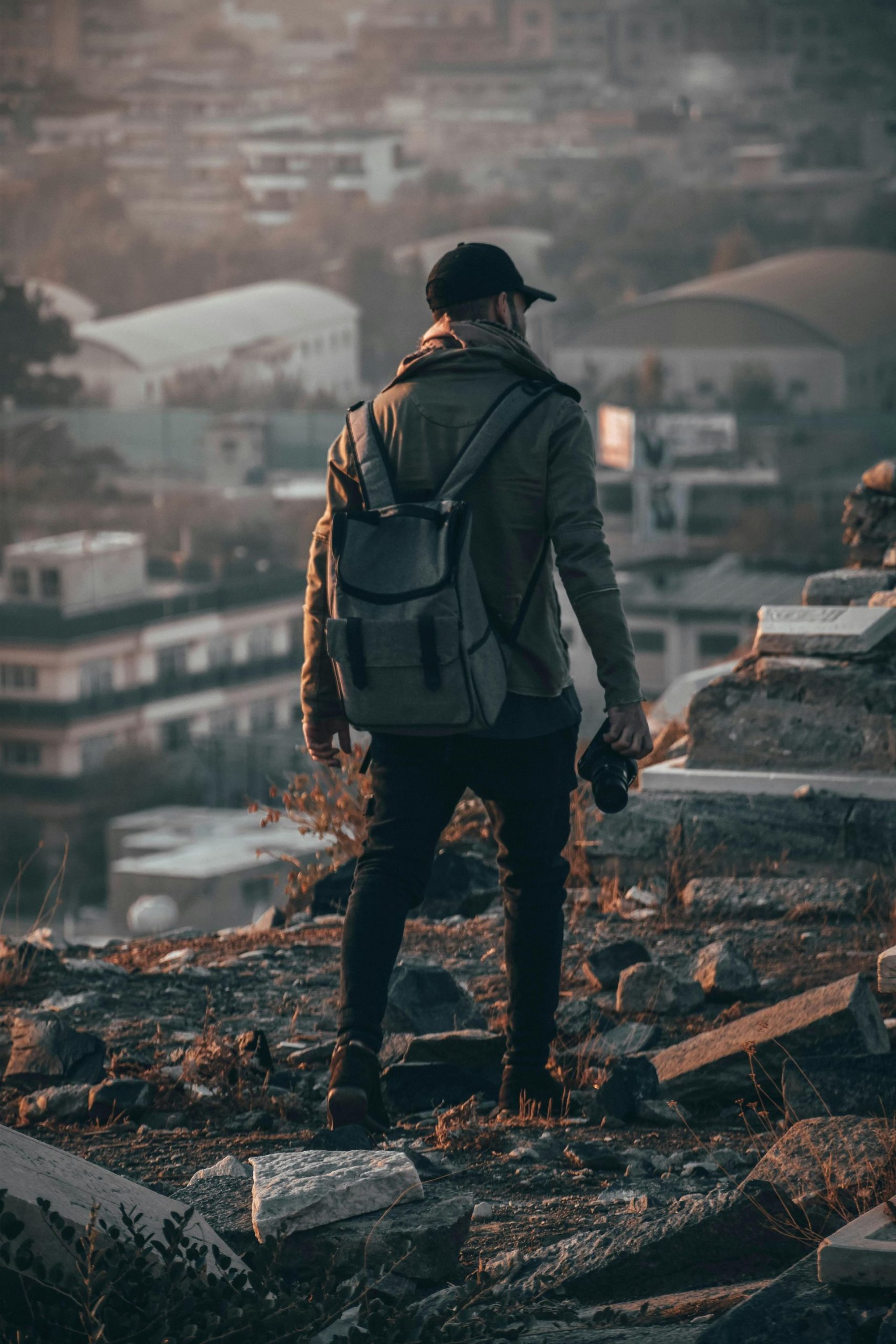 man overlooking city