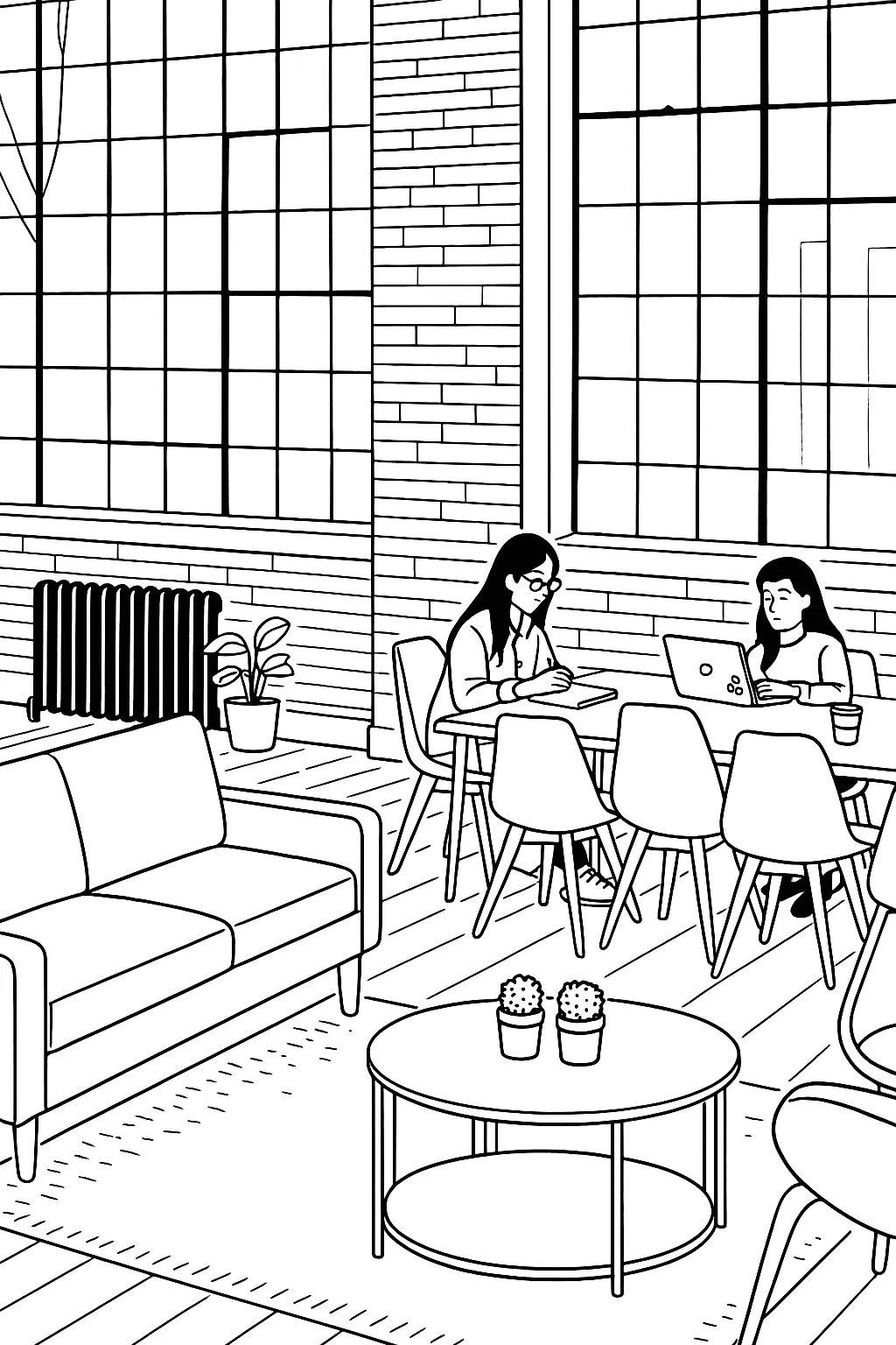 people working on laptops drawing