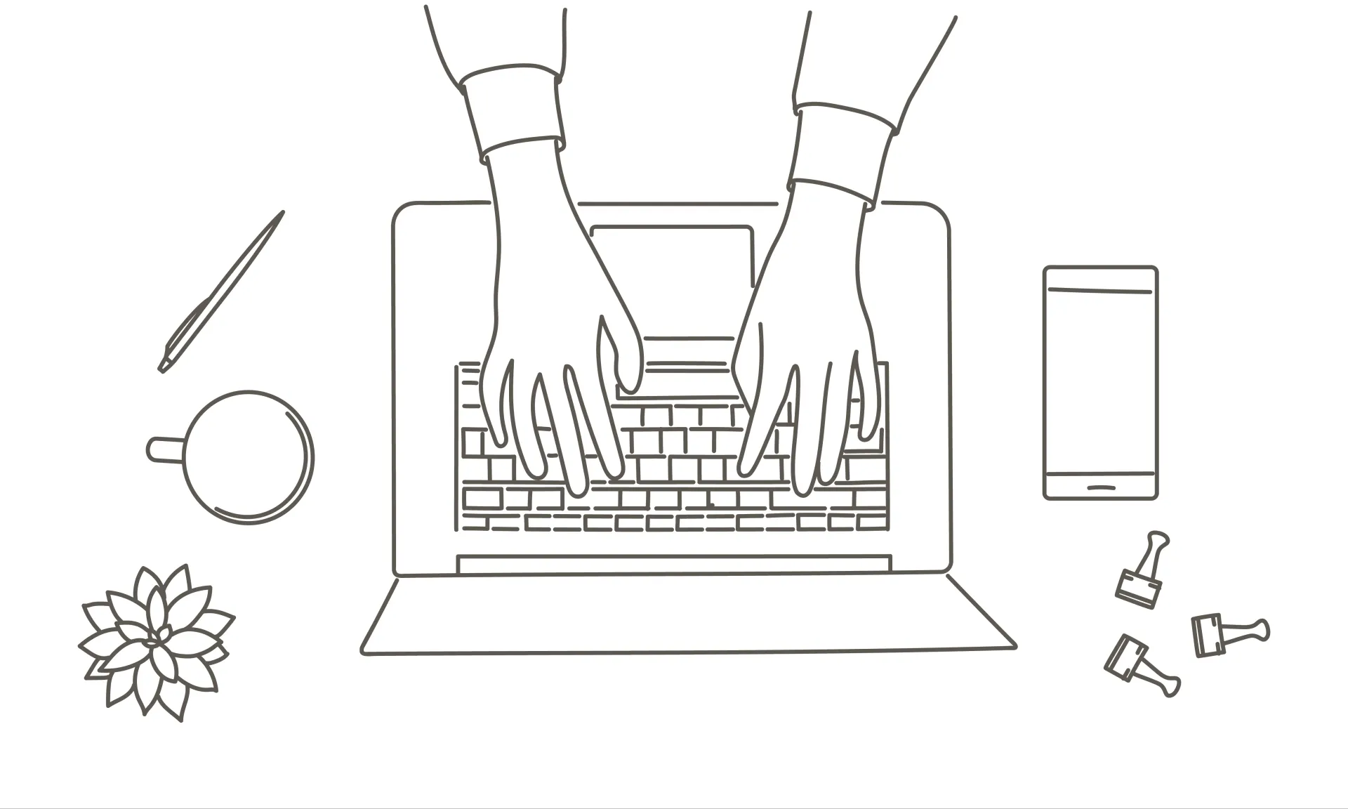 typing on laptop drawing