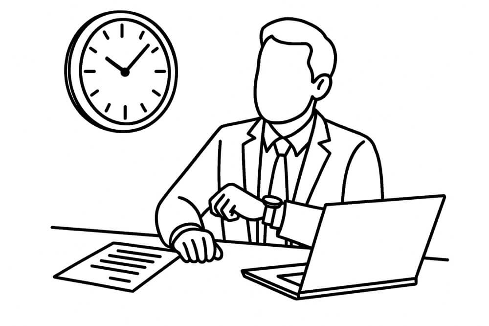 Accountant marking a calendar and setting reminders for HMRC Self Assessment deadlines in a minimalist office scene.